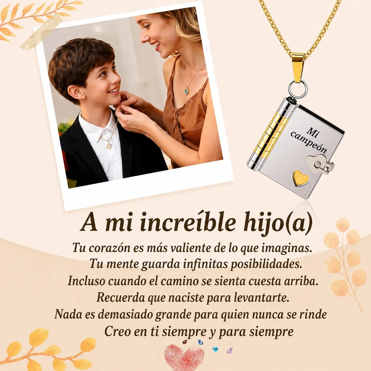 📖 Collar Relicario Para Mi hijo  "Mi Campeón"