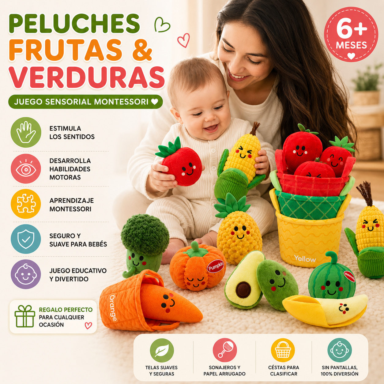HuggyVeggie™ Set Sensorial de peluches
